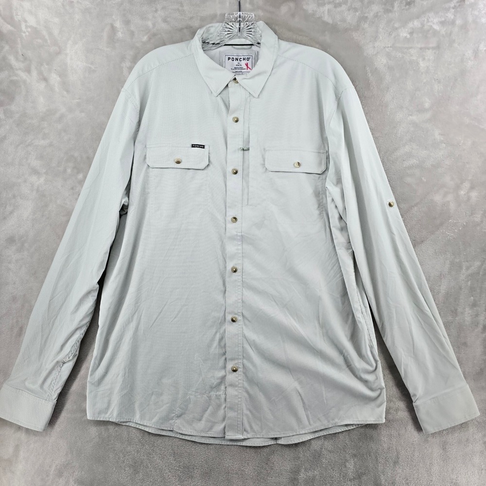 Poncho Outdoors Western Shirt Mens XL Slim Green Magnetic Pockets Long Sleeve